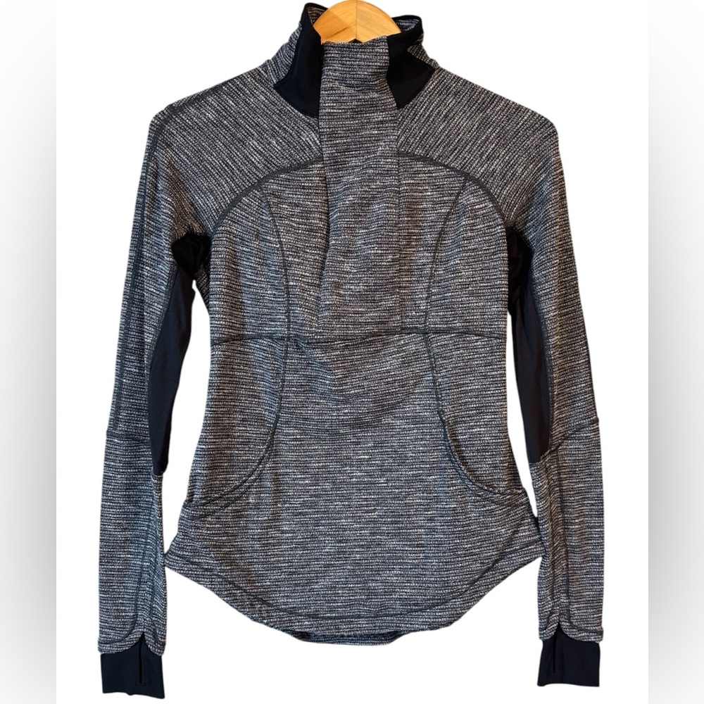 Lululemon Base Runner 1/2 Zip Womens Size 4 Black Heathered Herringbone Pullover